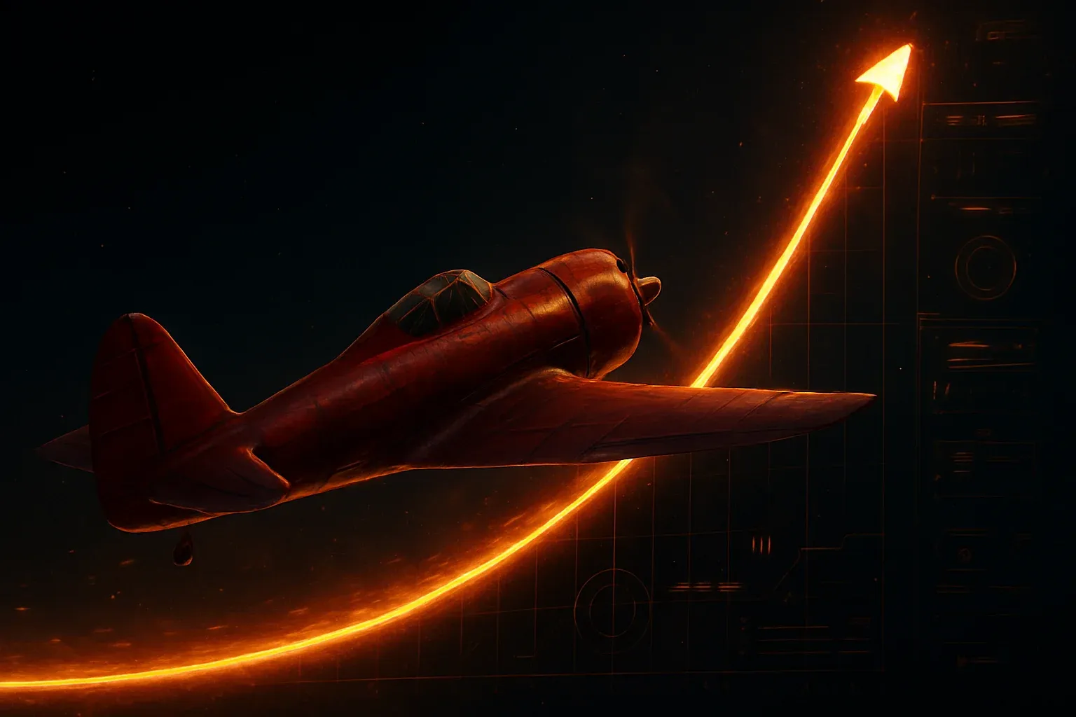Red aviator plane soaring upward with neon multiplier graph trail